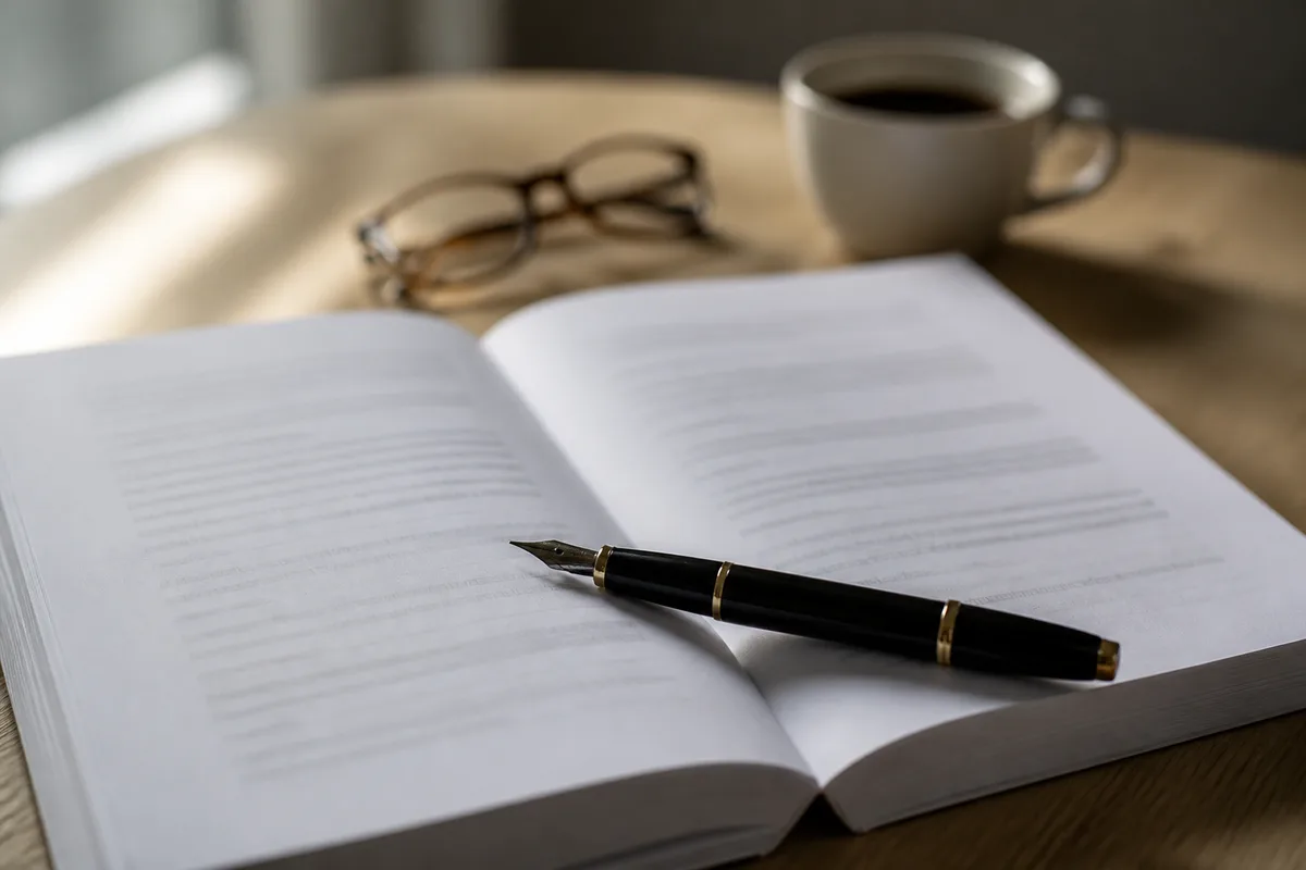Contrat de vente immobilière ouvert sur une table de bureau avec un stylo posé sur la page des délais